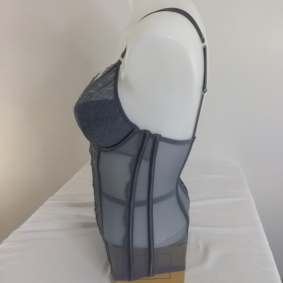 Victoria's Secret Lacy Gray Push Up Rhinestone Corset Bustier 34C Removable Pads - Picture 4 of 10